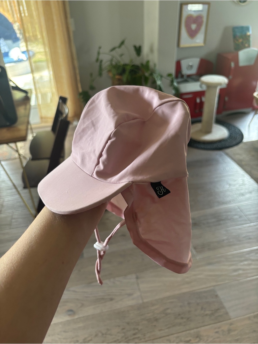 Children's Pink Sun Cap with Neck Flap and Chin Tie